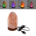 Hand Carved USB Wooden Base Himalayan Rock Salt stone Lamp Air Purifier Night Light