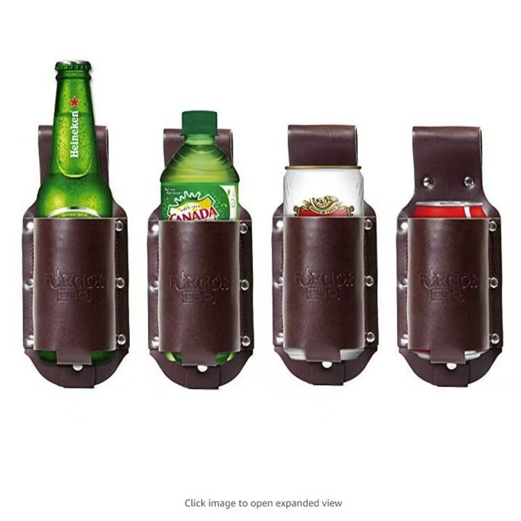 Custom logo Outdoor mountaineering leather beer sleeve waist-hanging can beer storage leather case bottle protector cup sleeve - 3