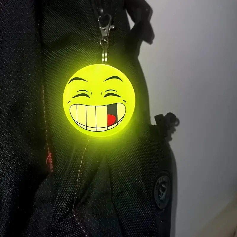 Custom logo Emoji smiling face reflective pendant night travel accessory student backpack bookbag hanging chain - 1