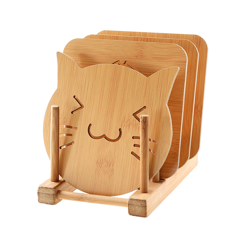 Tappetino per tazza da tè in bambù dal design personalizzato, quadrato, rotondo, resistente, per bevande, tovagliette, decorazioni per la casa, tavolo, sottobicchieri in bambù in noce resistente al calore - 1