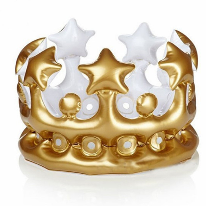 Couronne dorée gonflable pour enfants et adultes, chapeaux d'anniversaire, casquette, jouet roi, décoration de fête, ballon en PVC
