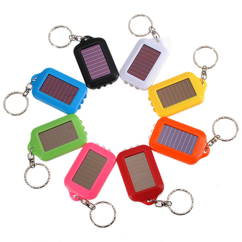 Mini Portable Solar Power Rechargeable 3 LED Flashlight Keychain Light Torch Ring Holder Nine Colors
