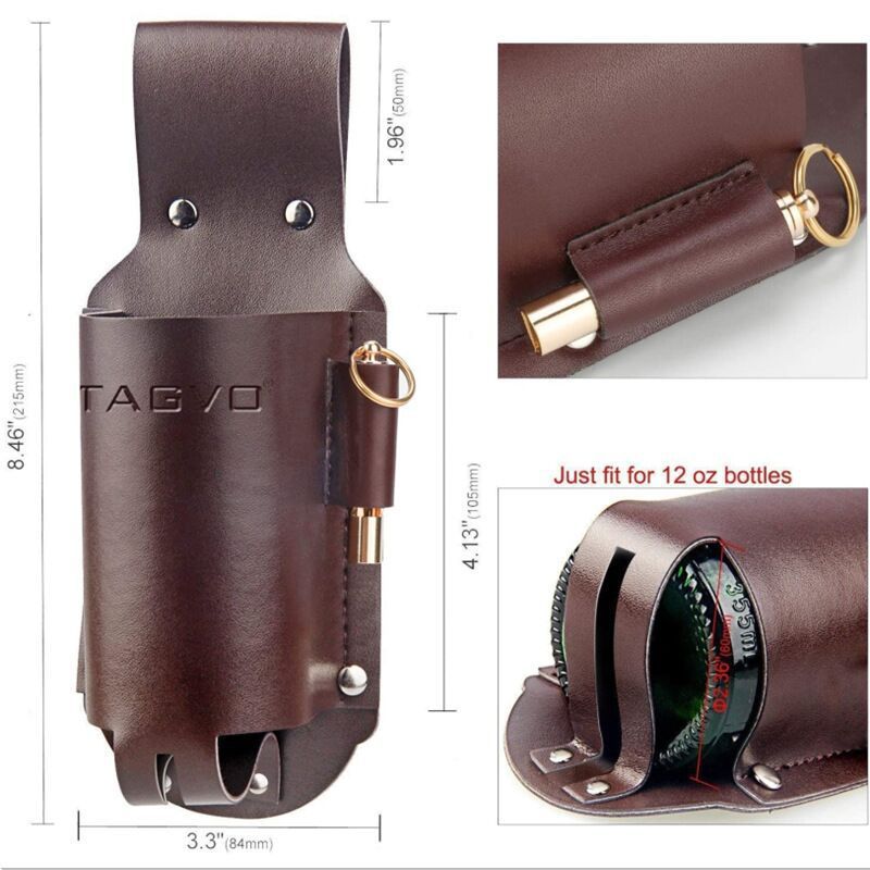 Custom logo Outdoor mountaineering leather beer sleeve waist-hanging can beer storage leather case bottle protector cup sleeve - 1