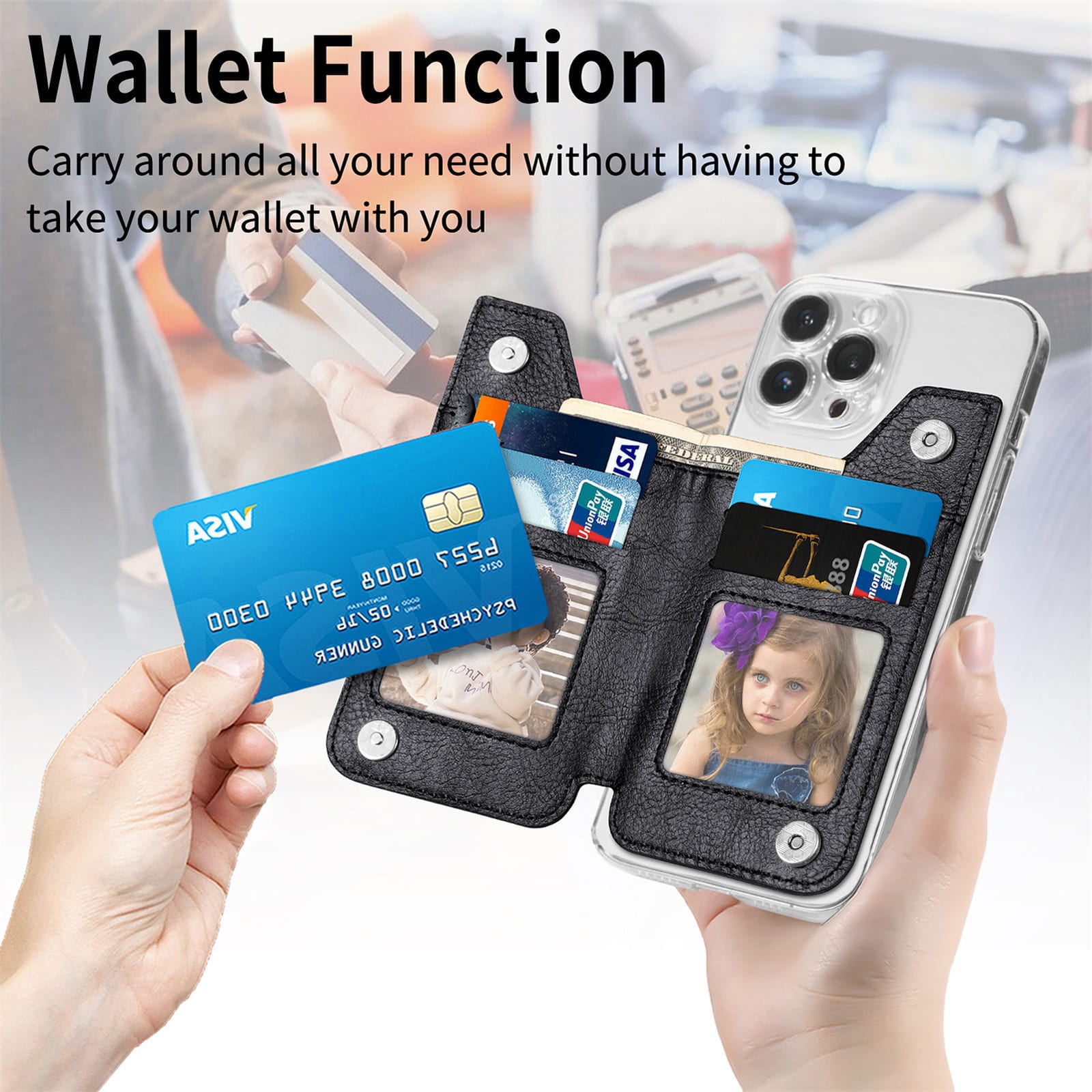 Custom logo Mobile phone card holder card case multi-card holder zipper mobile phone bag back-sticking card holder - 1