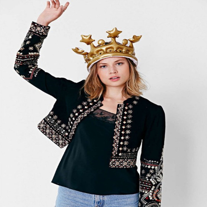 Couronne dorée gonflable pour enfants et adultes, chapeaux d'anniversaire, casquette, jouet roi, décoration de fête, ballon en PVC - 1