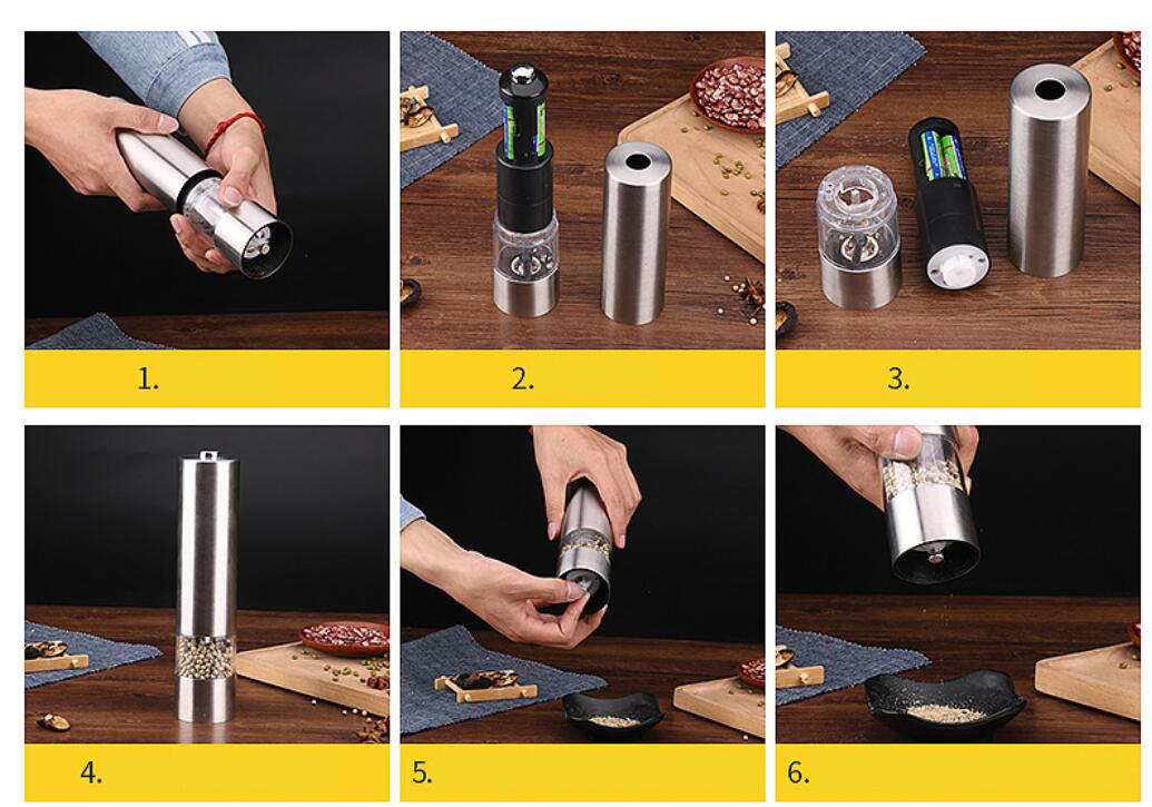 Custom logo Metal Stainless Steel Salt & Pepper Mill Set Electric Grinders Illuminated Shakers Pepper Mill Grinder Set Shaker - 1