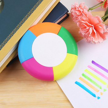 Customized logo Tire type fluorescent pen, highlighter marker pen, five-color rainbow circular fluorescent pen