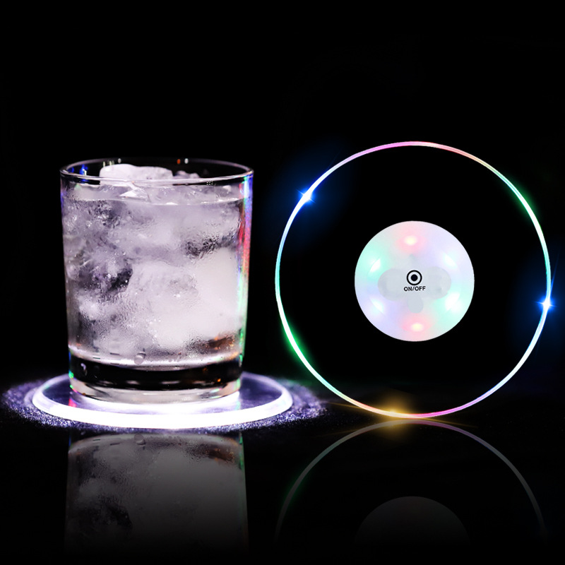 Custom logo Ultra-Thin Led Light Coaster Cocktail Coaster Drink Coasters Flash Bar Bartender Lighting Base Lamp Acrylic Crystal