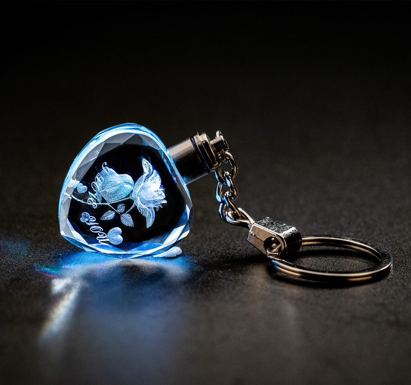 Crystal interior key chain logo custom LED colorful luminous Pendant - 1