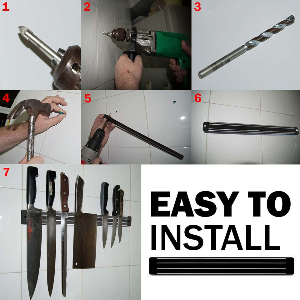Magnetic Knife Holder Wall Mount Black ABS metal Knife For Placstic Block Magnet Knife Holder - 1