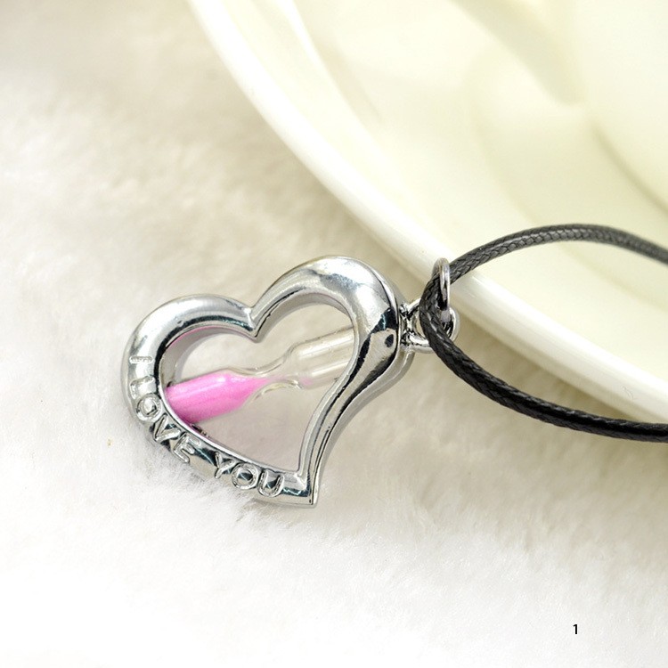 Heart Swing Pendant Necklace with Glass Tube or Hourglass Vials - 2