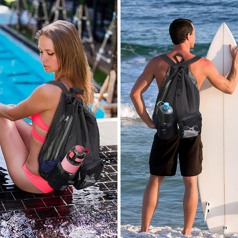 Custom logo Swim bag mesh drawstring backpack with wet bag beach backpack - 3