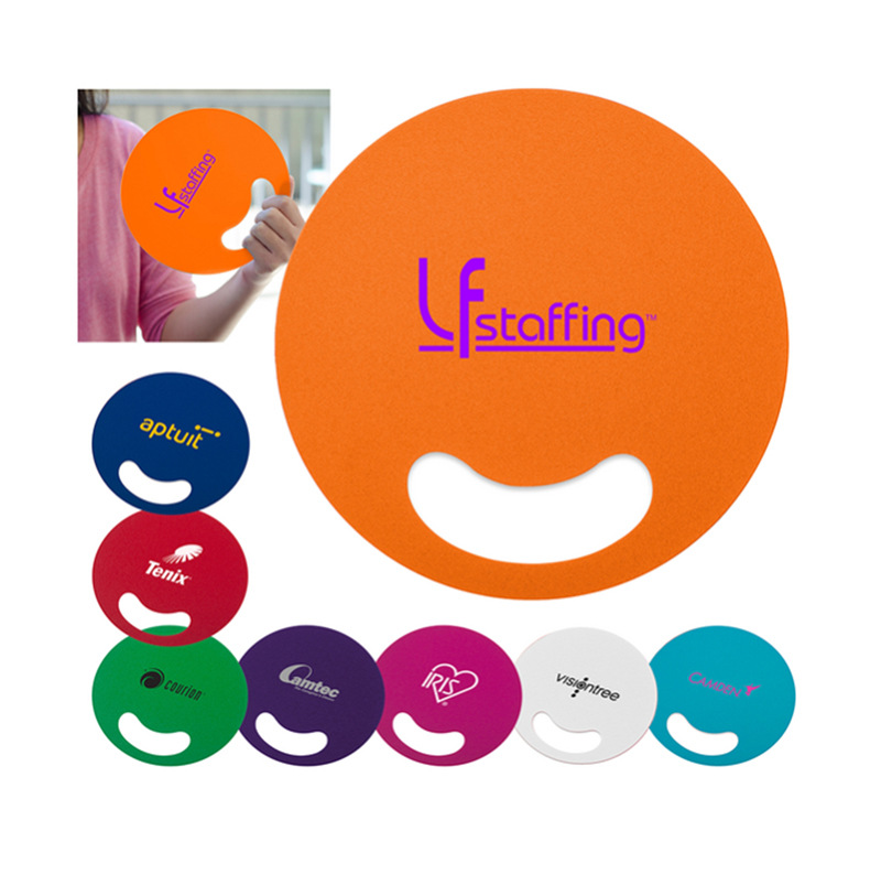 Custom logo Round smiling face handleless fan plastic hole fan PP advertising group fan