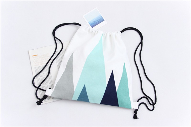 Drawstring Backpacks Nordic Geometric Cotton Canvas