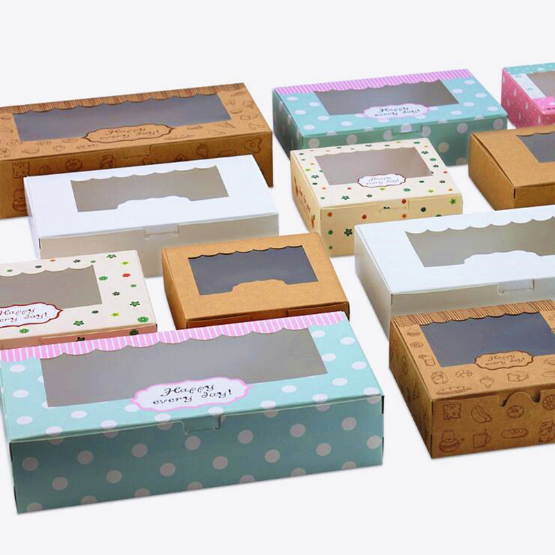 Scatola di carta Kraft dal design personalizzato Scatola per imballaggio di torte per biscotti con finestra in plastica in pvc per caramelle, biscotti, cioccolato, carta, scatola regalo in cartone - 1
