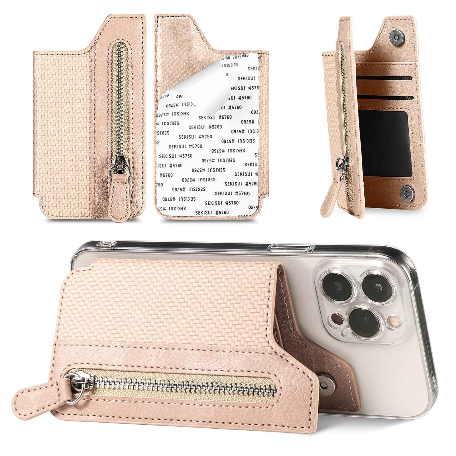 Custom logo Mobile phone card holder card case multi-card holder zipper mobile phone bag back-sticking card holder
