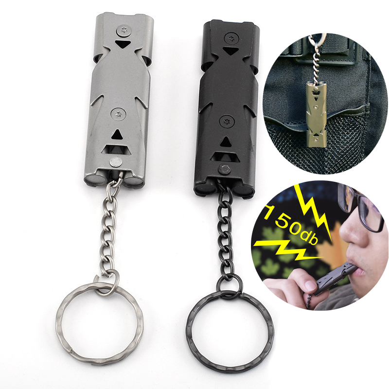 Logo Laser Double Pipe High Decibel Stainless Steel Outdoor Emergency Survival Whistle Keychain Cheerleading Whistle - 1
