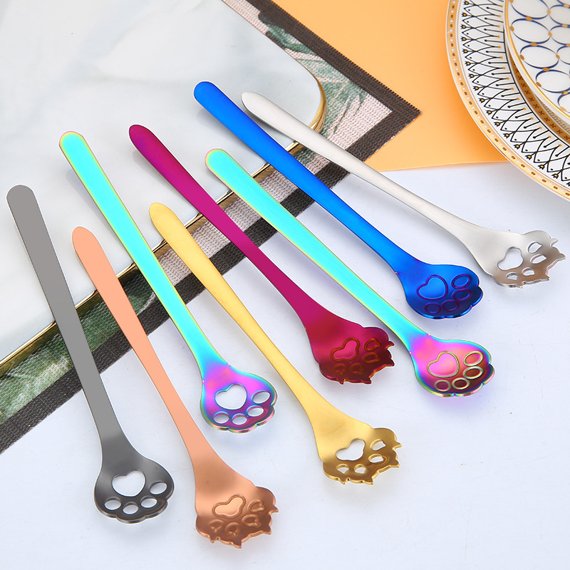 Custom logo Stainless Steel Cat Claw Coffee Spoon Teaspoon Children Spoon Cake Stirring Sugar Soup Dessert Teaspoon Tableware - 1