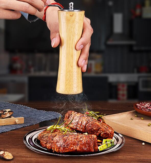 Custom logo Oak Wood Pepper Spice Mill Grinder Set Handheld Seasoning Mills Grinder Ceramic Grinding Core BBQ Tools Set - 1
