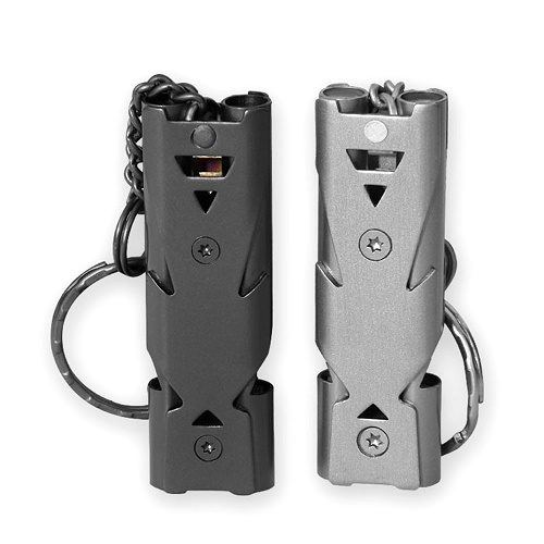 Logo Laser Double Pipe High Decibel Stainless Steel Outdoor Emergency Survival Whistle Keychain Cheerleading Whistle