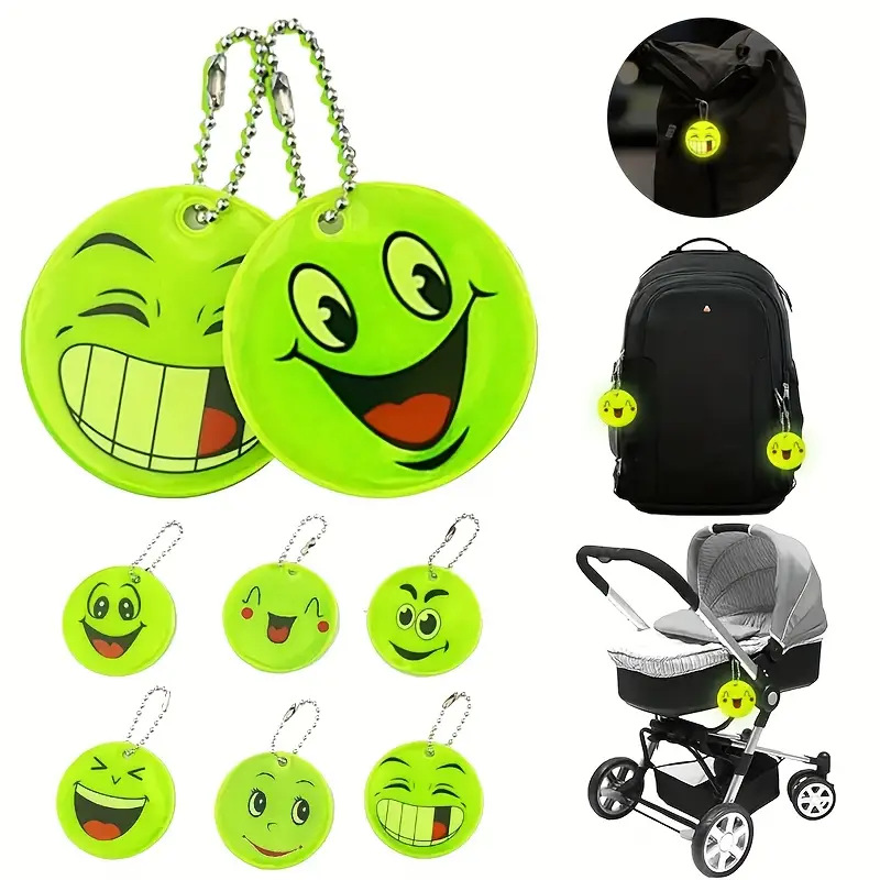 Custom logo Emoji smiling face reflective pendant night travel accessory student backpack bookbag hanging chain
