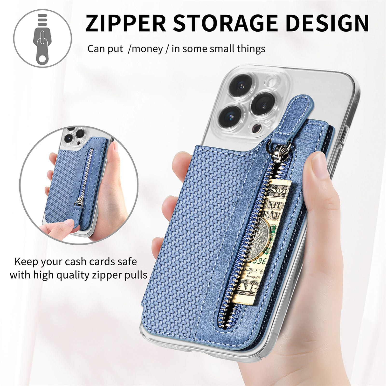 Custom logo Mobile phone card holder card case multi-card holder zipper mobile phone bag back-sticking card holder - 3
