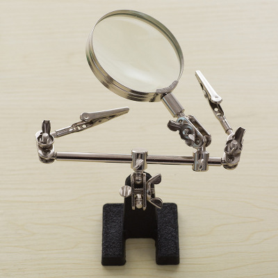 Custom Helping Third Hand Magnifier Tool Soldering Stand With 4X Welding Magnifying Glass led Adjustable 2 Alligator Clips 360 Degree Rotating - 1